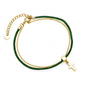 Bratara placata cu aur galben din argint cu snur verde si cruce DiAmanti Z1648BG_DG-DIA